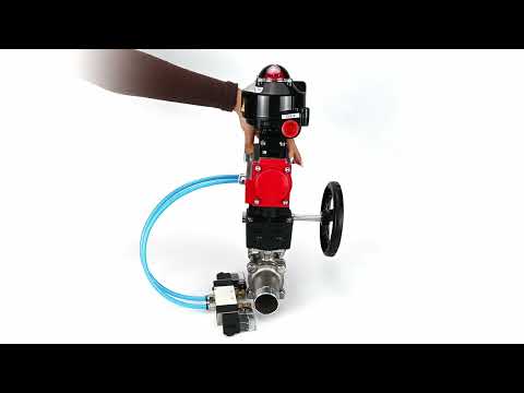Ball valves Elephant BV3131P(3pc)-FP-W-ISO-H LONG,  body material - Stainless steel AISI 304, seal - PTFE / PTFE / Teflon, with pneumatic actuator double action PA-DA, 4V320-10 220V, LSU APL-510N Ex, handwheel MON