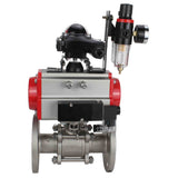 Robinet à boisseau sphérique en acier inoxydable Elephant ksfpt-316-180-da-4m310-110/220v-apl210n-afc2000, matériau du corps - acier inoxydable AISI 316, matériau de la bille - acier inoxydable AISI 316, joint - PTFE, actionné par actionneur pneumatique