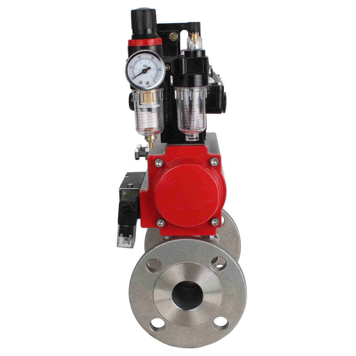 Robinet à boisseau sphérique en acier inoxydable Elephant ksfpt-316-180-da-4m310-110/220v-apl210n-afc2000, matériau du corps - acier inoxydable AISI 316, matériau de la bille - acier inoxydable AISI 316, joint - PTFE, actionné par actionneur pneumatique