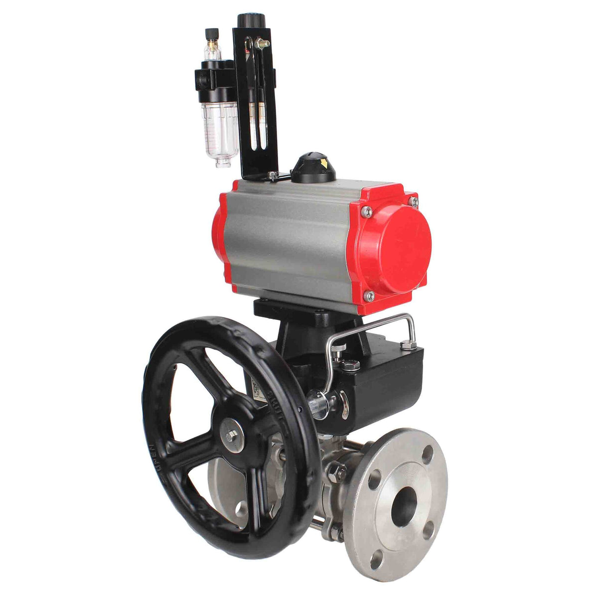 Robinet à boisseau sphérique en acier inoxydable Elephant ksfpt-316-180-da-4m310-24v-hdm-afc2000, matériau du corps - acier inoxydable AISI 316, matériau de la bille - acier inoxydable AISI 316, joint - PTFE, actionné par actionneur pneumatique