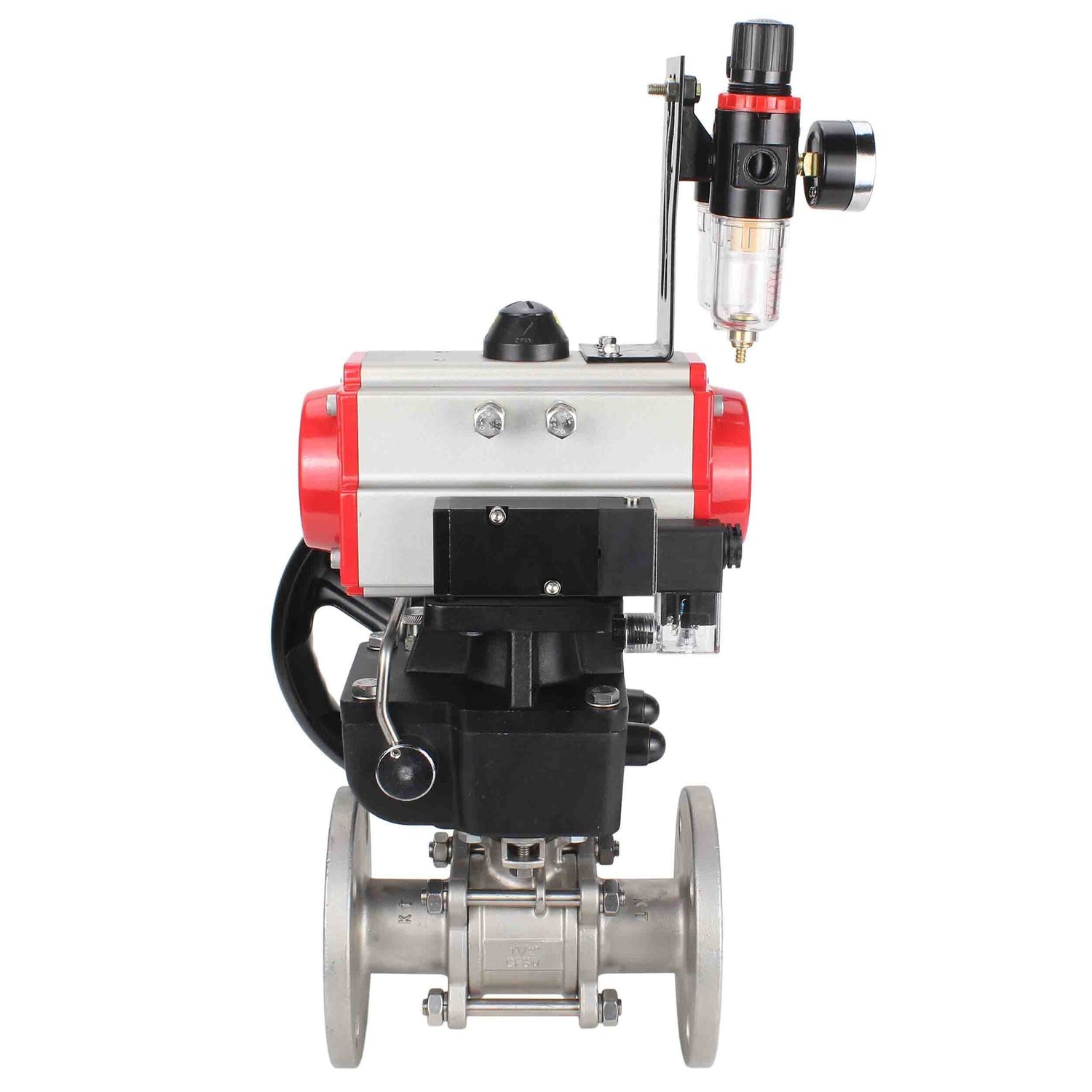 Robinet à boisseau sphérique en acier inoxydable Elephant ksfpt-316-180-da-4m310-110/220v-hdm-afc2000, matériau du corps - acier inoxydable AISI 316, matériau de la bille - acier inoxydable AISI 316, joint - PTFE, actionné par actionneur pneumatique