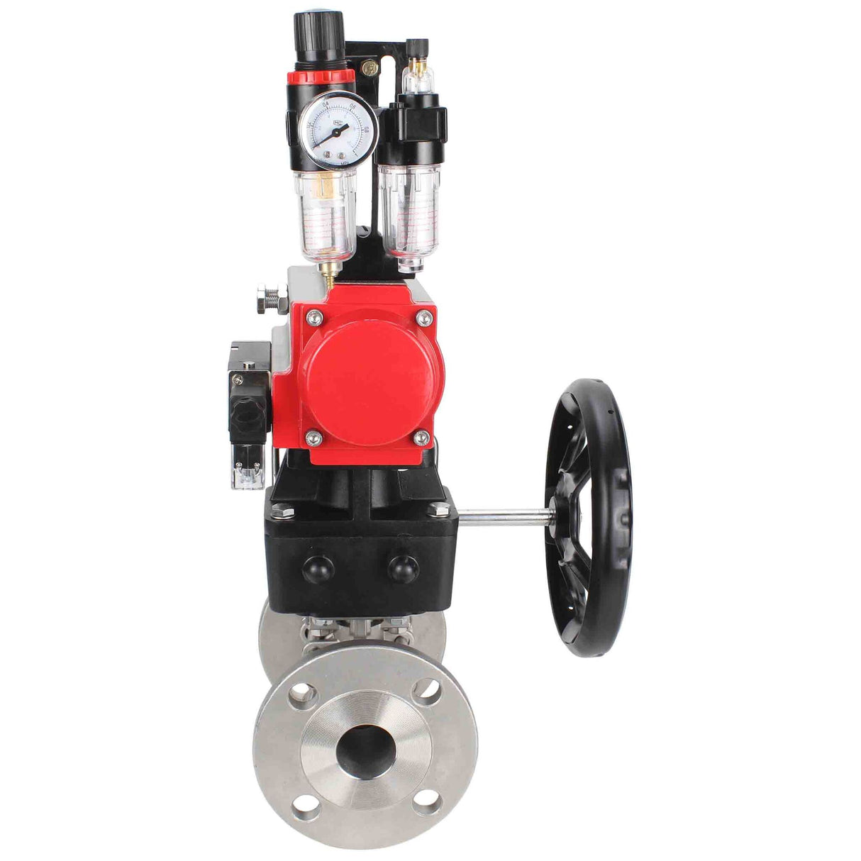 Robinet à boisseau sphérique en acier inoxydable Elephant ksfpt-316-180-da-4m310-24v-hdm-afc2000, matériau du corps - acier inoxydable AISI 316, matériau de la bille - acier inoxydable AISI 316, joint - PTFE, actionné par actionneur pneumatique