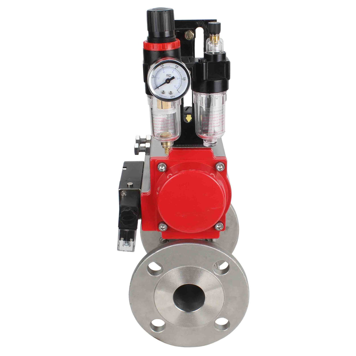 Robinet à boisseau sphérique en acier inoxydable Elephant ksfpt-316-180-da-4m310-110/220v-afc2000, matériau du corps - acier inoxydable AISI 316, matériau de la bille - acier inoxydable AISI 316, joint - PTFE, actionné par actionneur pneumatique