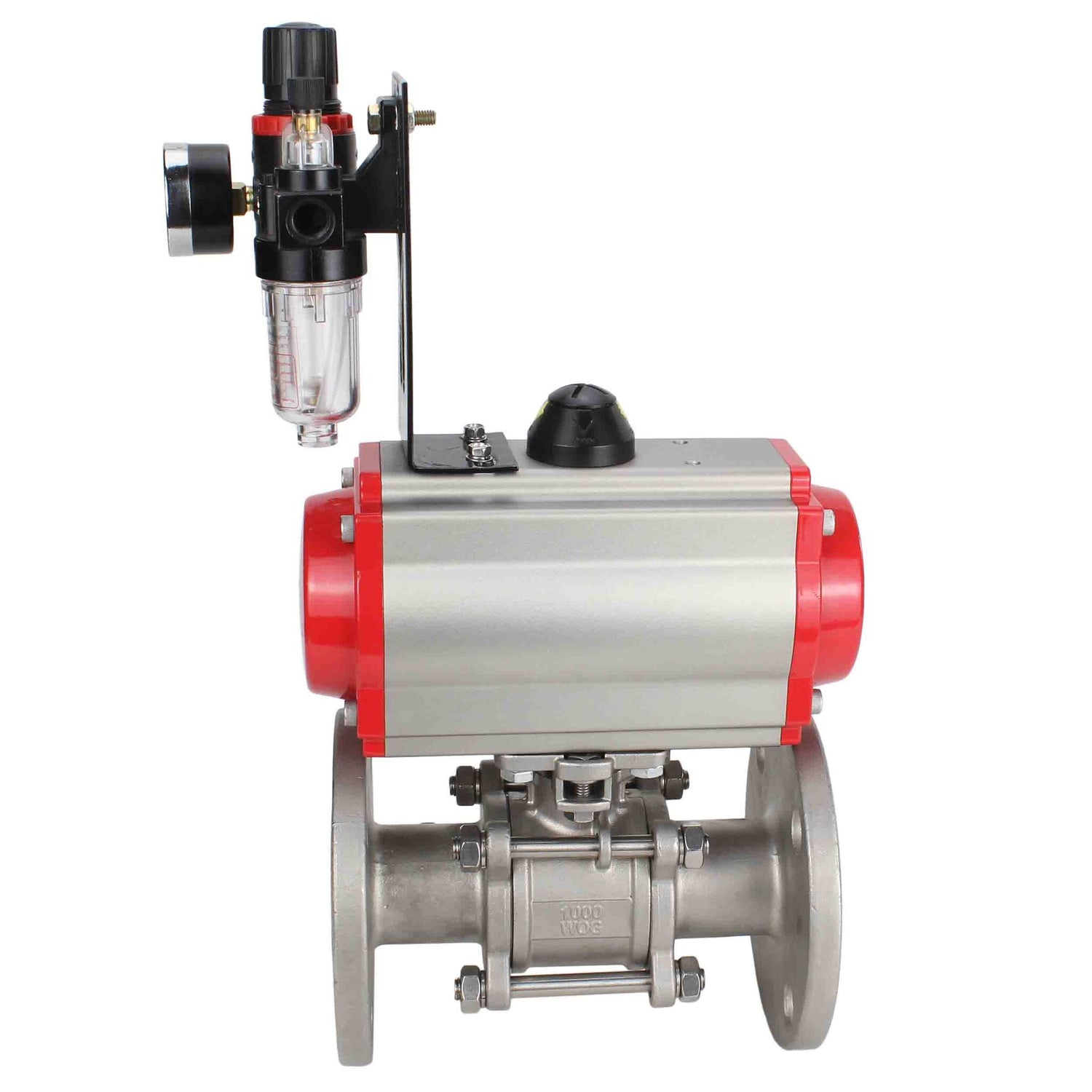 Robinet à boisseau sphérique en acier inoxydable Elephant ksfpt-304-180-sa-4m310-110/220v-afc2000, matériau du corps - acier inoxydable AISI 304, matériau de la bille - acier inoxydable AISI 304, joint - PTFE, actionné par actionneur pneumatique