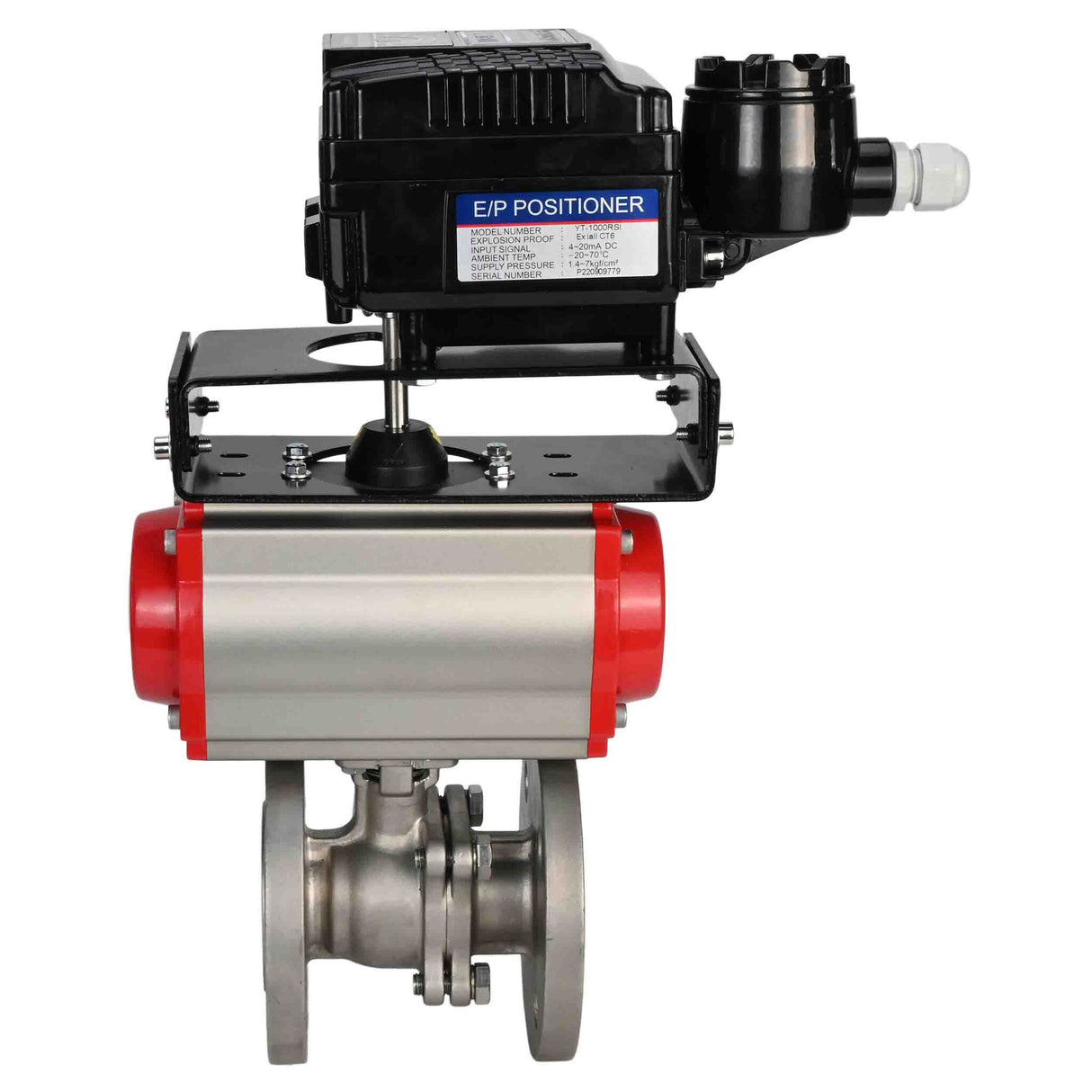 Robinet à boisseau sphérique en acier inoxydable Elephant kchfp-elephant-da-yt1000rsn, matériau du corps - acier inoxydable AISI 316, matériau de la bille - acier inoxydable AISI 316, joint - PTFE, actionnement par actionneur pneumatique