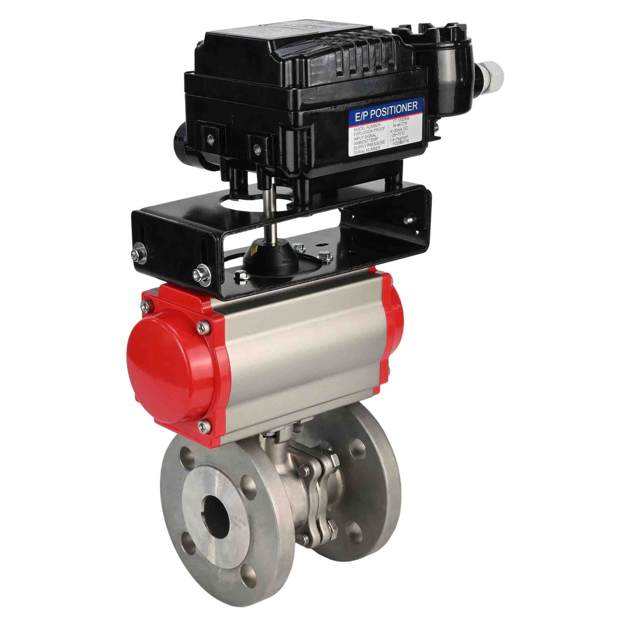 Robinet à boisseau sphérique en acier inoxydable Elephant kchfp-elephant-da-yt1000rsn, matériau du corps - acier inoxydable AISI 316, matériau de la bille - acier inoxydable AISI 316, joint - PTFE, actionnement par actionneur pneumatique