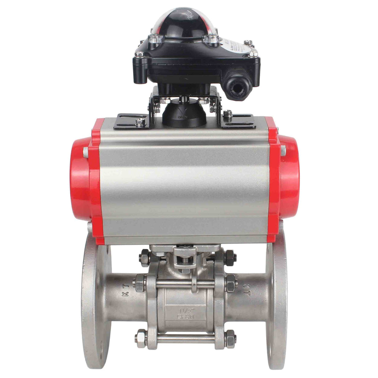 Robinet à boisseau sphérique en acier inoxydable Elephant ksfpt-316-180-sa-4m310-110/220v-apl210n, matériau du corps - acier inoxydable AISI 316, matériau de la bille - acier inoxydable AISI 316, joint - PTFE, actionné par actionneur pneumatique