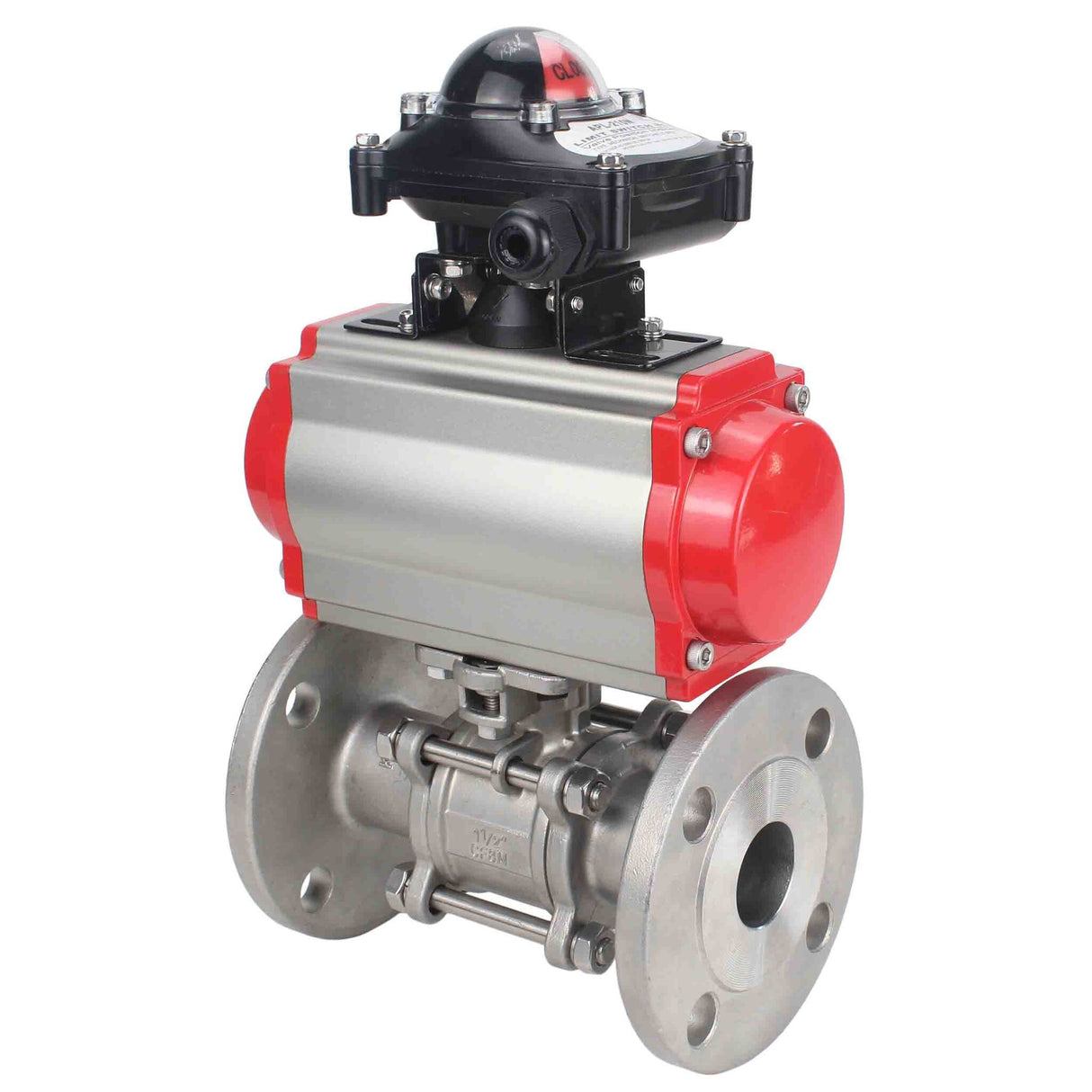 Robinet à boisseau sphérique en acier inoxydable Elephant ksfpt-316-180-sa-4m310-110/220v-apl210n, matériau du corps - acier inoxydable AISI 316, matériau de la bille - acier inoxydable AISI 316, joint - PTFE, actionné par actionneur pneumatique