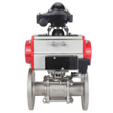 Robinet à boisseau sphérique en acier inoxydable Elephant ksfpt-316-180-sa-4m310-110/220v-apl210n, matériau du corps - acier inoxydable AISI 316, matériau de la bille - acier inoxydable AISI 316, joint - PTFE, actionné par actionneur pneumatique