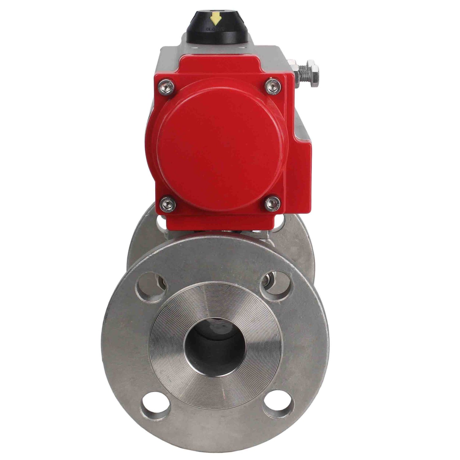 Robinet à boisseau sphérique en acier inoxydable Elephant ksfpt-304-180-sa, matériau du corps - acier inoxydable AISI 304, matériau de la bille - acier inoxydable AISI 304, joint - PTFE, actionné par actionneur pneumatique