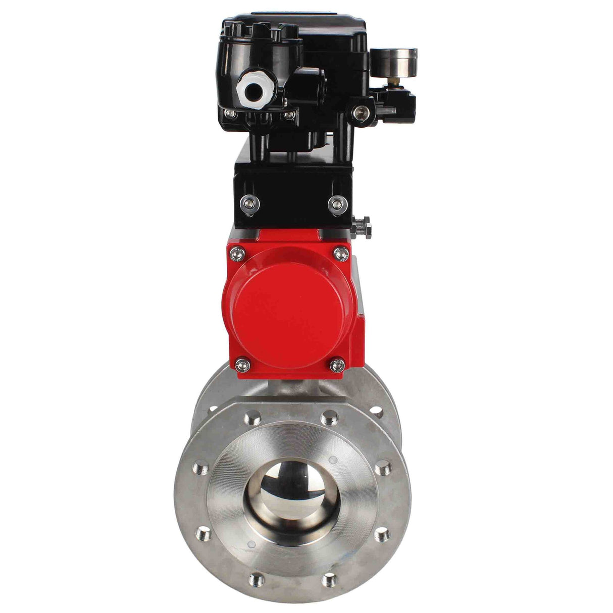 Robinet à boisseau sphérique en acier inoxydable Elephant kchmfp-elephant-sa-yt1000rsi, matériau du corps - acier inoxydable AISI 316, matériau de la bille - acier inoxydable AISI 316, joint - PTFE, actionné par actionneur pneumatique