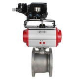 Robinet à boisseau sphérique en acier inoxydable Elephant kchmfp-elephant-sa-yt1000rsi, matériau du corps - acier inoxydable AISI 316, matériau de la bille - acier inoxydable AISI 316, joint - PTFE, actionné par actionneur pneumatique