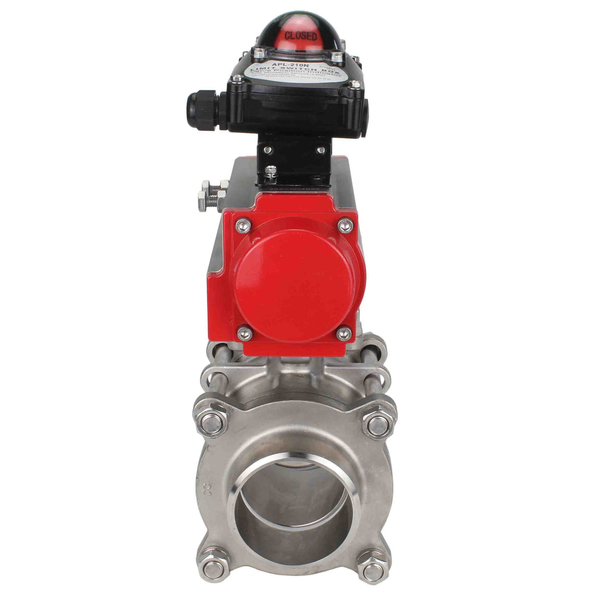 Robinet à boisseau sphérique en acier inoxydable Elephant kshpp-316200-da-apl210n, matériau du corps - acier inoxydable AISI 316, matériau de la bille - acier inoxydable AISI 316, joint - PTFE, actionné par actionneur pneumatique
