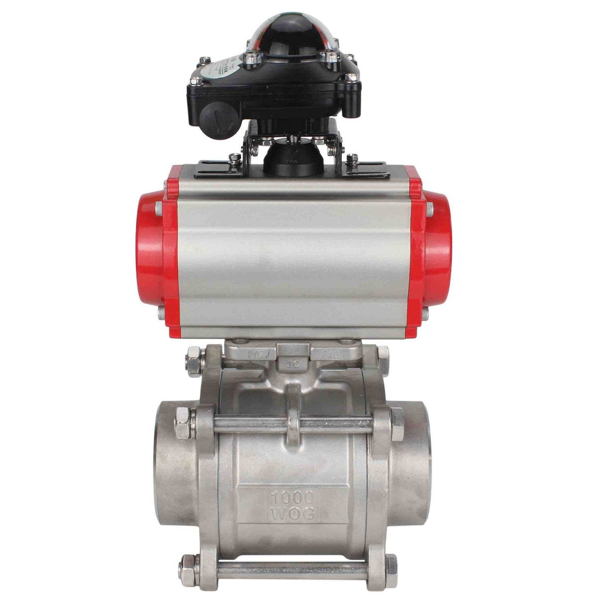 Robinet à boisseau sphérique en acier inoxydable Elephant kshpp-316200-da-apl210n, matériau du corps - acier inoxydable AISI 316, matériau de la bille - acier inoxydable AISI 316, joint - PTFE, actionné par actionneur pneumatique