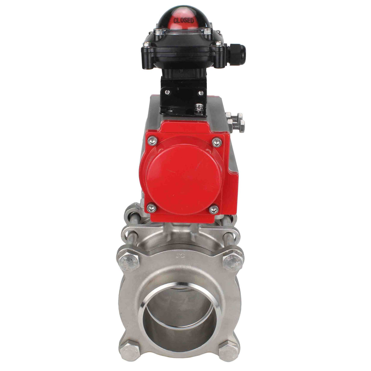Robinet à boisseau sphérique en acier inoxydable Elephant kshpp-316200-da-apl210n, matériau du corps - acier inoxydable AISI 316, matériau de la bille - acier inoxydable AISI 316, joint - PTFE, actionné par actionneur pneumatique