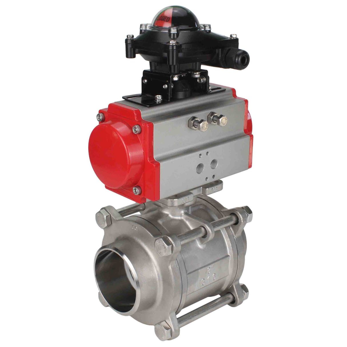 Robinet à boisseau sphérique en acier inoxydable Elephant kshpp-316200-da-apl210n, matériau du corps - acier inoxydable AISI 316, matériau de la bille - acier inoxydable AISI 316, joint - PTFE, actionné par actionneur pneumatique