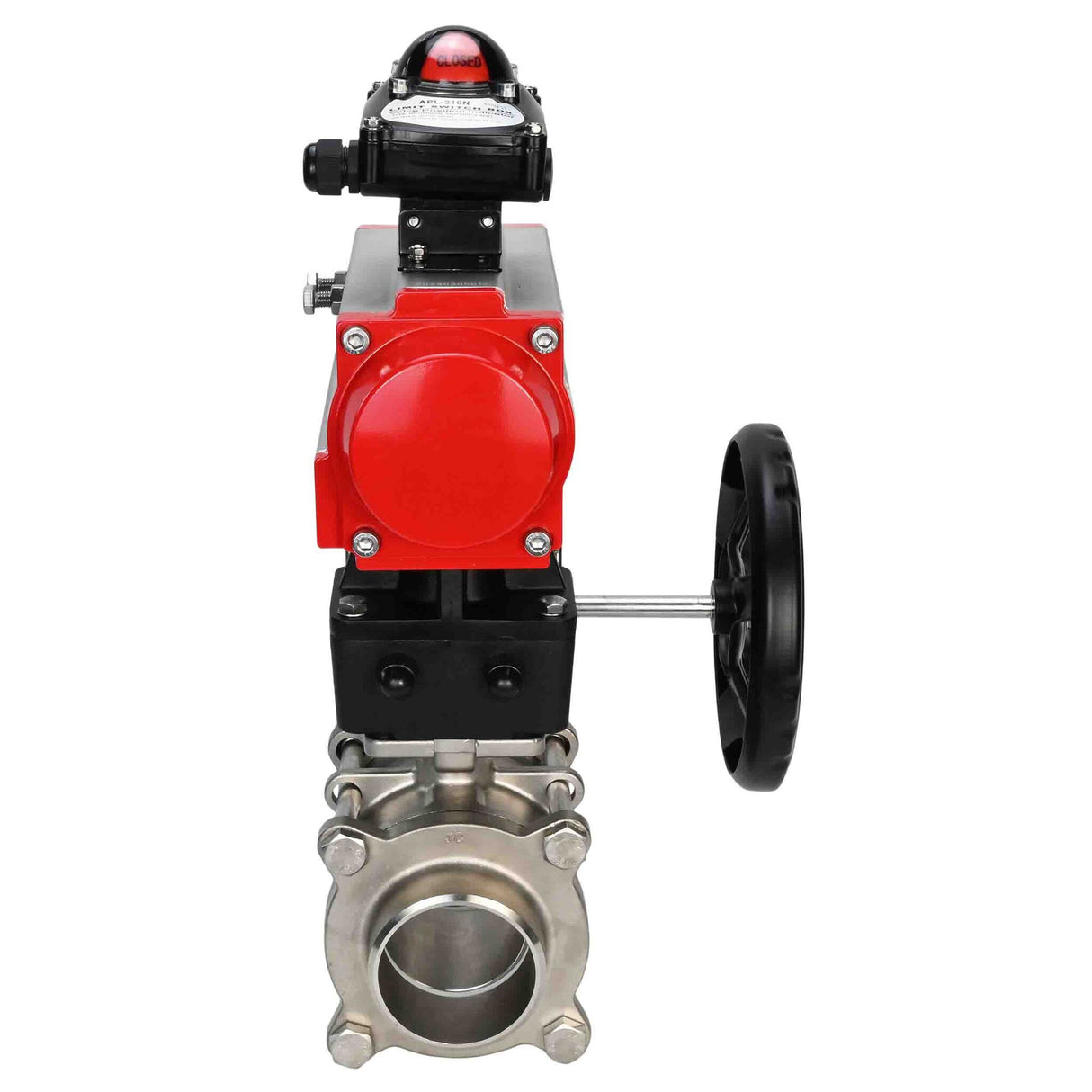 Robinet à boisseau sphérique en acier inoxydable Elephant kshpp-316200-da-apl210n-hdm, matériau du corps - acier inoxydable AISI 316, matériau de la bille - acier inoxydable AISI 316, joint - PTFE, actionné par actionneur pneumatique
