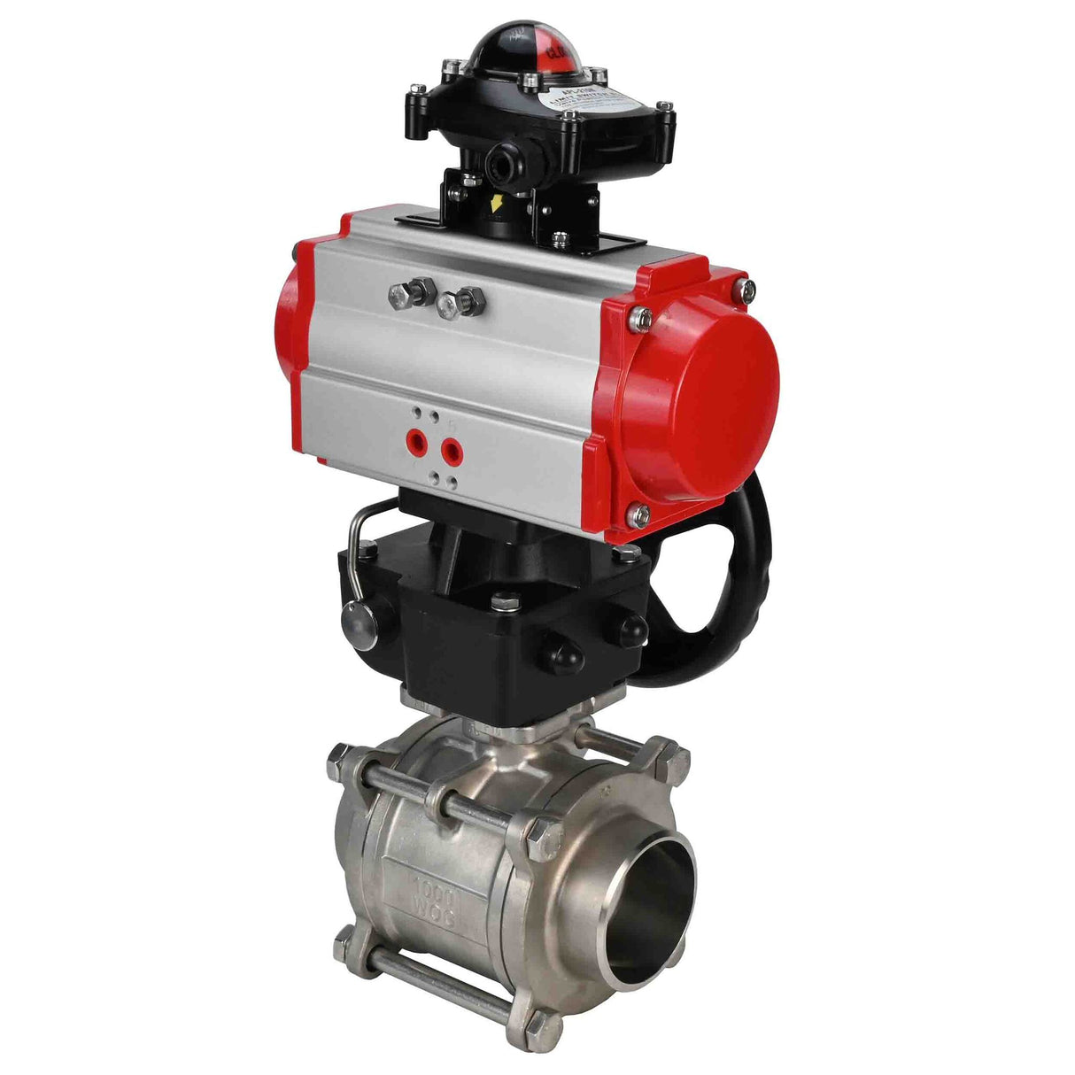 Robinet à boisseau sphérique en acier inoxydable Elephant kshpp-316200-da-apl210n-hdm, matériau du corps - acier inoxydable AISI 316, matériau de la bille - acier inoxydable AISI 316, joint - PTFE, actionné par actionneur pneumatique