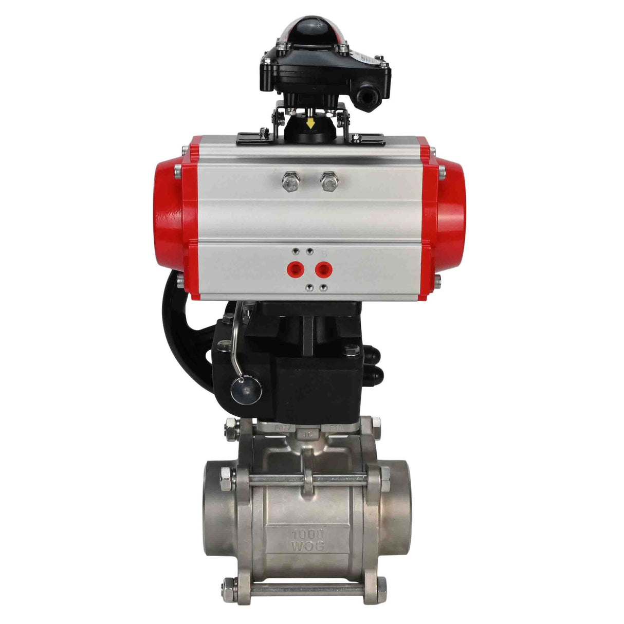 Robinet à boisseau sphérique en acier inoxydable Elephant kshpp-316200-da-apl210n-hdm, matériau du corps - acier inoxydable AISI 316, matériau de la bille - acier inoxydable AISI 316, joint - PTFE, actionné par actionneur pneumatique