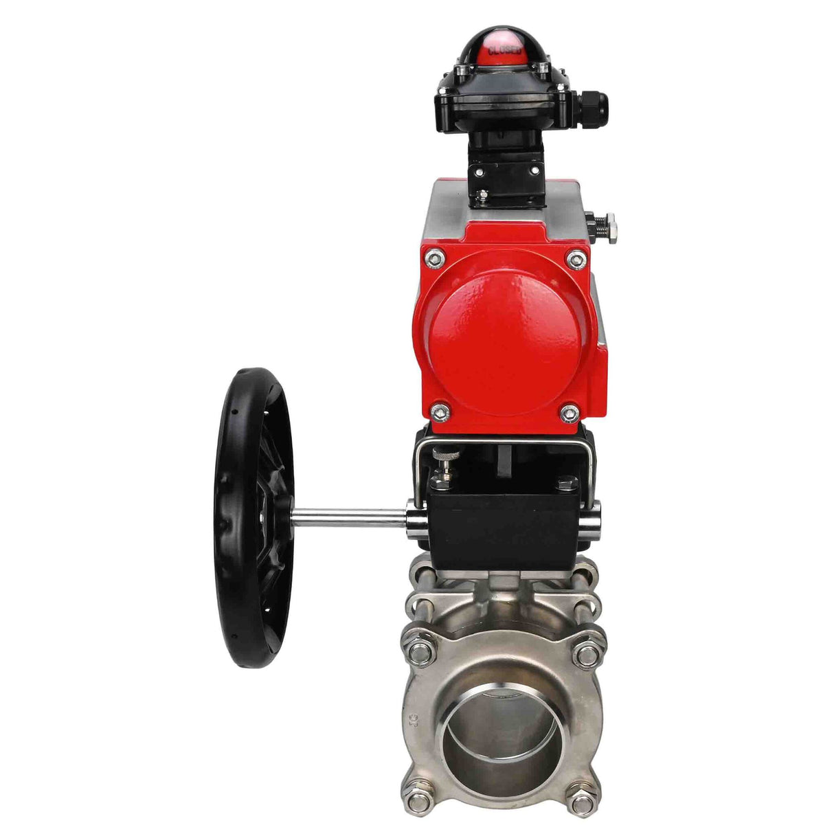 Robinet à boisseau sphérique en acier inoxydable Elephant kshpp-316200-da-apl210n-hdm, matériau du corps - acier inoxydable AISI 316, matériau de la bille - acier inoxydable AISI 316, joint - PTFE, actionné par actionneur pneumatique