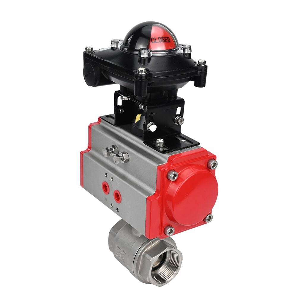 Stainless steel ball valve Elephant BVMP.316.230-ISO 63 bar, threaded, full port, body material - stainless steel AISI 316, with pneumatic actuator with return springs Elephant SA, limit switch block APL-410N EX