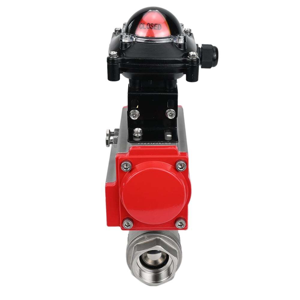 Robinet à boisseau sphérique en acier inoxydable Elephant BVMP.316.230-ISO 914 PSI, fileté, passage intégral, matériau du corps - acier inoxydable AISI 316, avec actionneur pneumatique à double effet Elephant DA, bloc de fin de course APL-410N EX