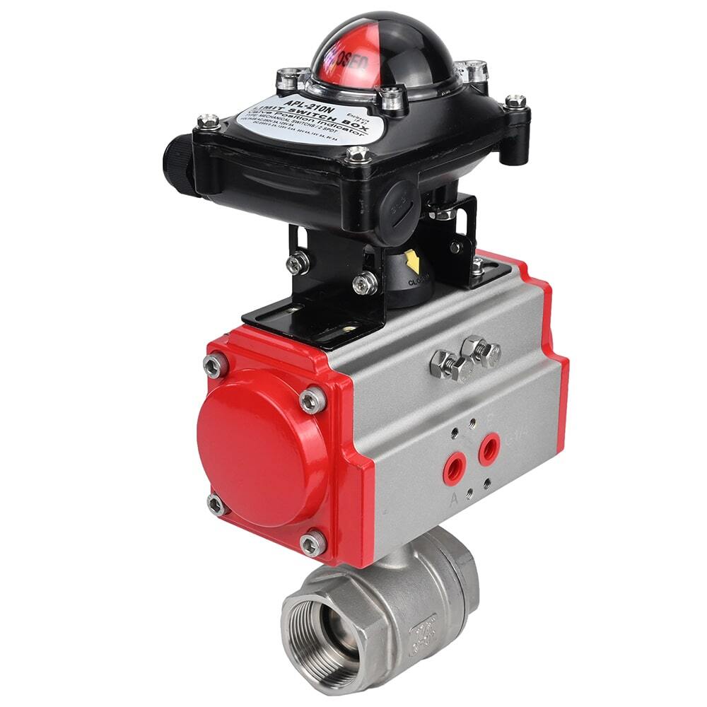 Robinet à boisseau sphérique en acier inoxydable Elephant kshmp316-elephant-sa-apl210n, matériau du corps - acier inoxydable AISI 316, matériau de la bille - acier inoxydable AISI 316, joint - PTFE, actionné par actionneur pneumatique