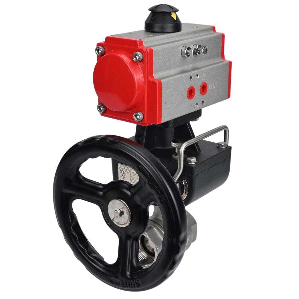 Robinet à boisseau sphérique en acier inoxydable Elephant kshmp316-elephant-da-hdm, matériau du corps - acier inoxydable AISI 316, matériau de la bille - acier inoxydable AISI 316, joint - PTFE, actionné par actionneur pneumatique