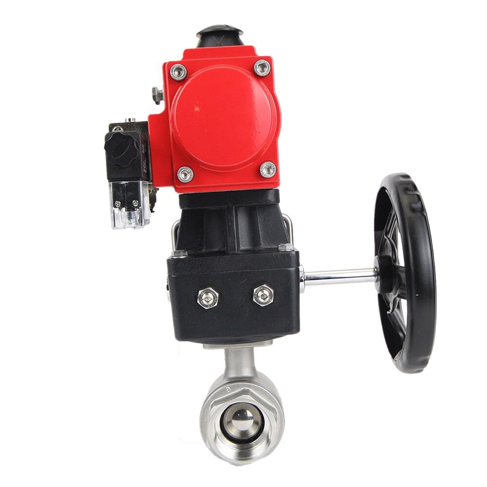 Robinet à boisseau sphérique en acier inoxydable Elephant kshmp316-elephant-da-4m310-110/220-hdm, matériau du corps - acier inoxydable AISI 316, matériau de la bille - acier inoxydable AISI 316, joint - PTFE, actionné par actionneur pneumatique