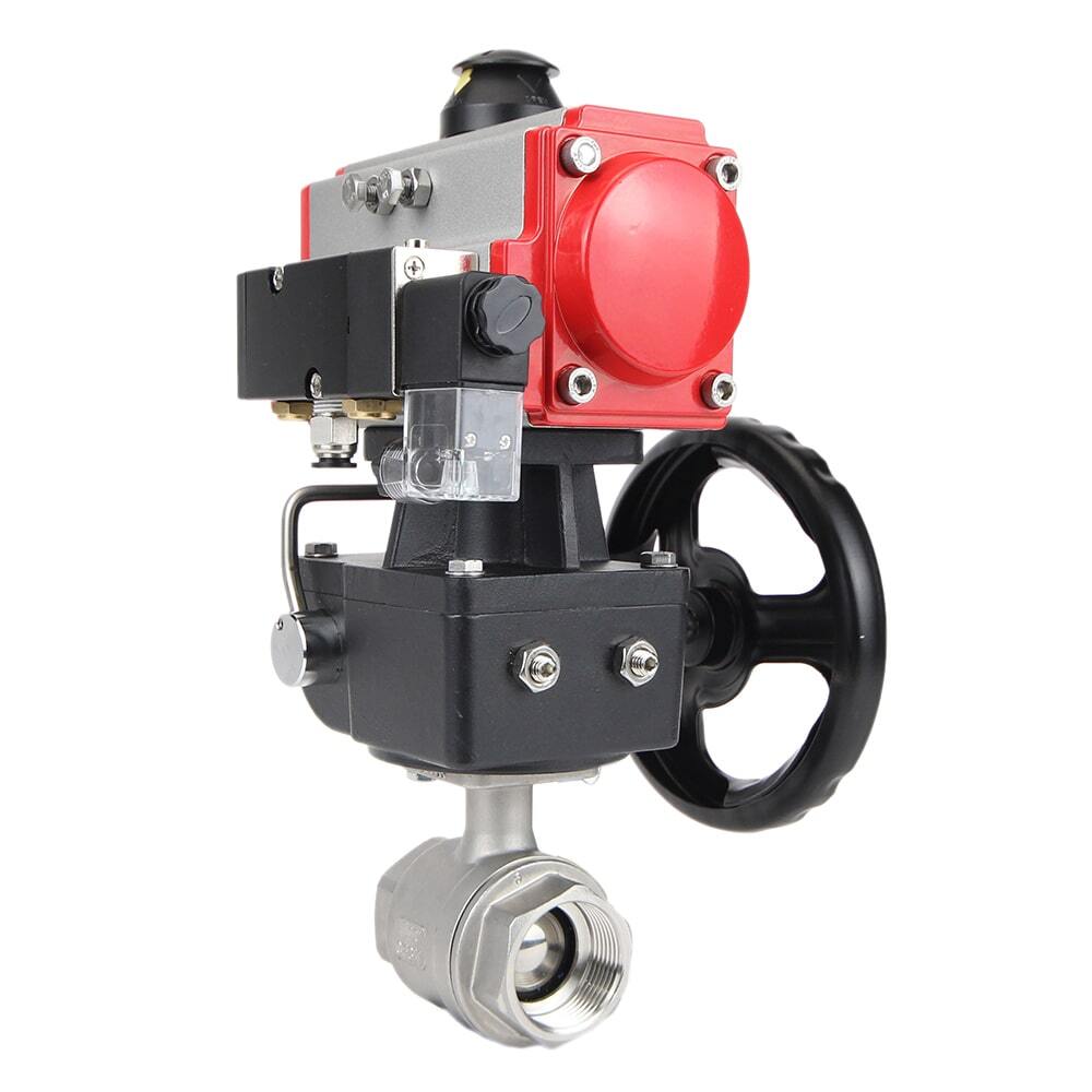 Robinet à boisseau sphérique en acier inoxydable Elephant kshmp316-elephant-da-4m310-110/220-hdm, matériau du corps - acier inoxydable AISI 316, matériau de la bille - acier inoxydable AISI 316, joint - PTFE, actionné par actionneur pneumatique