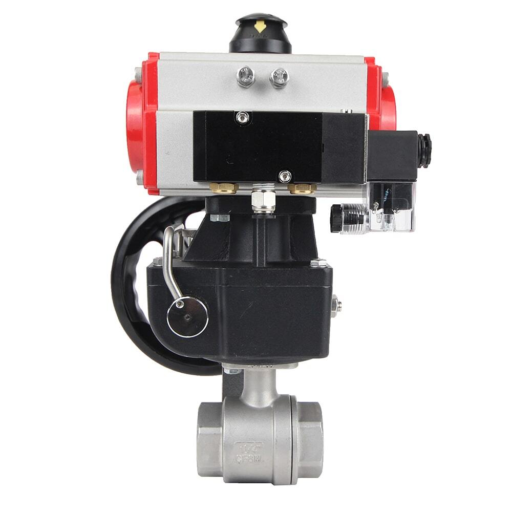 Robinet à boisseau sphérique en acier inoxydable Elephant kshmp316-elephant-da-4m310-110/220-hdm, matériau du corps - acier inoxydable AISI 316, matériau de la bille - acier inoxydable AISI 316, joint - PTFE, actionné par actionneur pneumatique