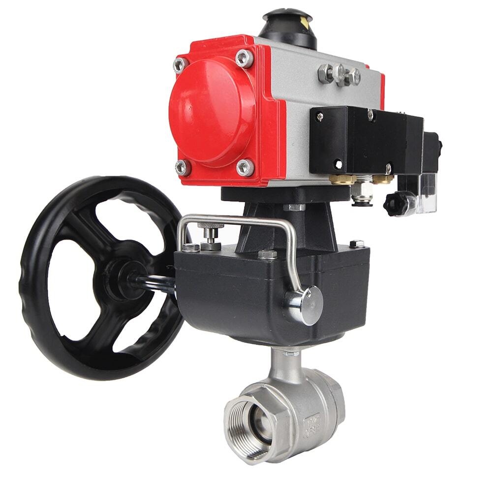 Robinet à boisseau sphérique en acier inoxydable Elephant kshmp316-elephant-da-4m310-110/220-hdm, matériau du corps - acier inoxydable AISI 316, matériau de la bille - acier inoxydable AISI 316, joint - PTFE, actionné par actionneur pneumatique