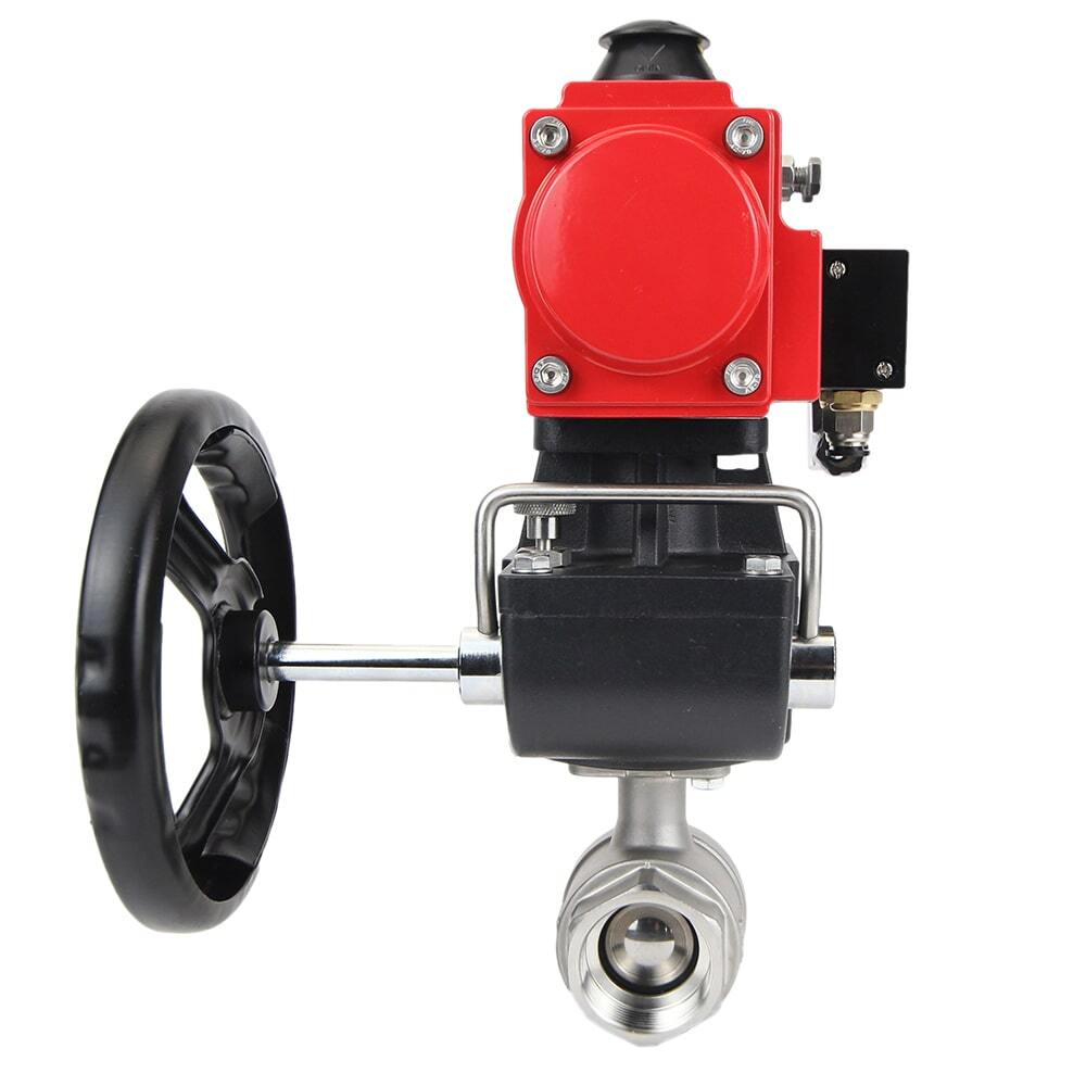 Robinet à boisseau sphérique en acier inoxydable Elephant kshmp316-elephant-da-4m310-110/220-hdm, matériau du corps - acier inoxydable AISI 316, matériau de la bille - acier inoxydable AISI 316, joint - PTFE, actionné par actionneur pneumatique
