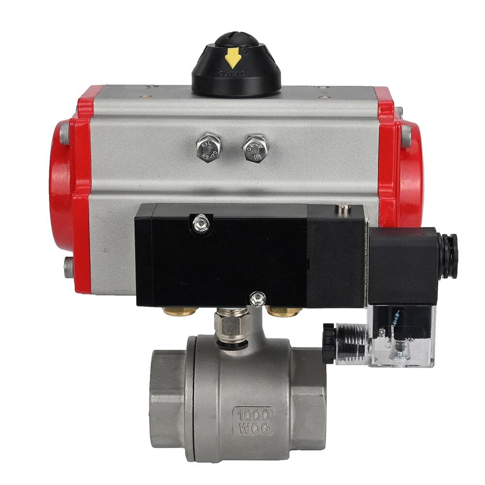 Robinet à boisseau sphérique en acier inoxydable Elephant kshmp316-elephant-da-4m310-110/220v, matériau du corps - acier inoxydable AISI 316, matériau de la bille - acier inoxydable AISI 316, joint - PTFE, actionné par actionneur pneumatique