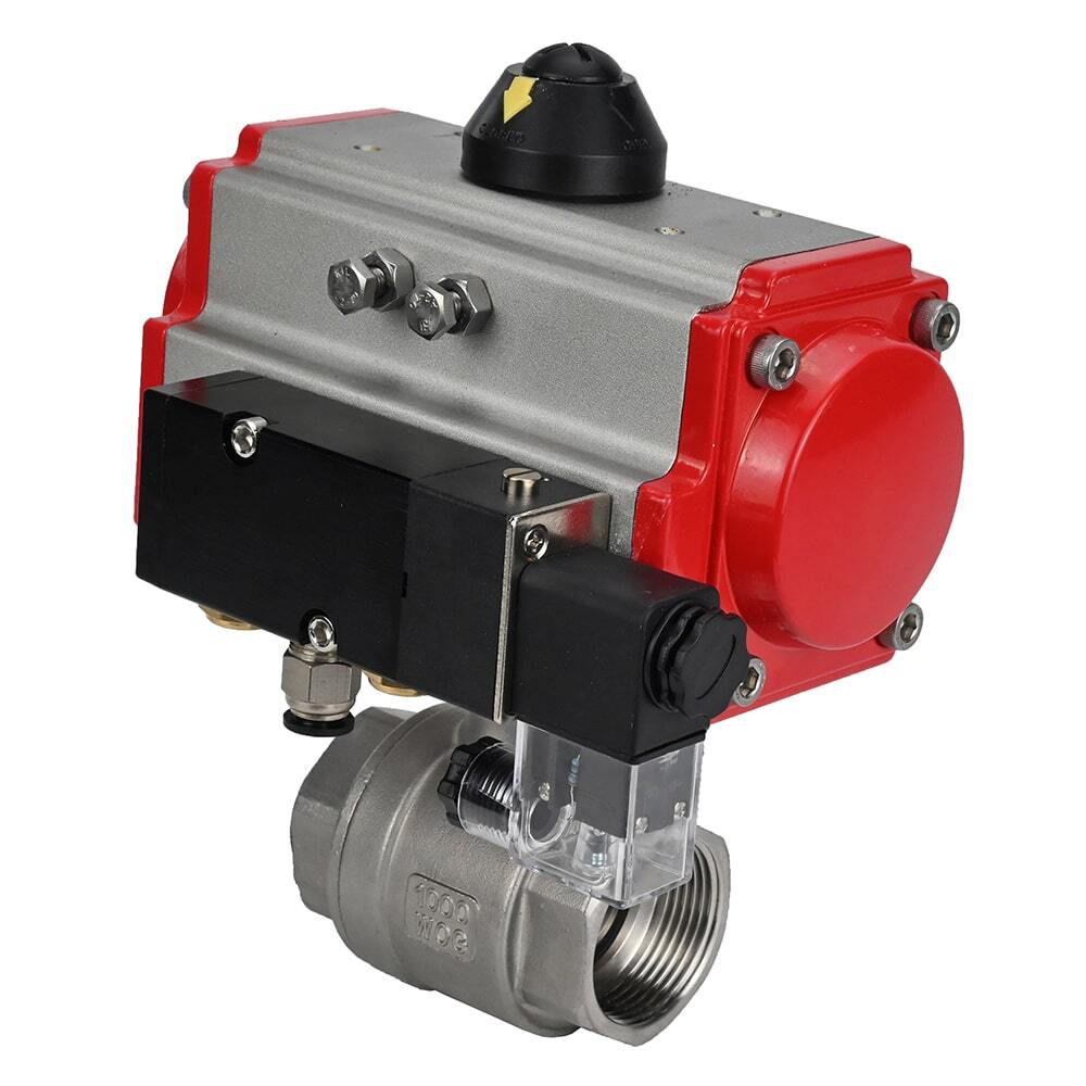 Robinet à boisseau sphérique en acier inoxydable Elephant kshmp316-elephant-sa-4m310-110/220v, matériau du corps - acier inoxydable AISI 316, matériau de la bille - acier inoxydable AISI 316, joint - PTFE, actionné par actionneur pneumatique