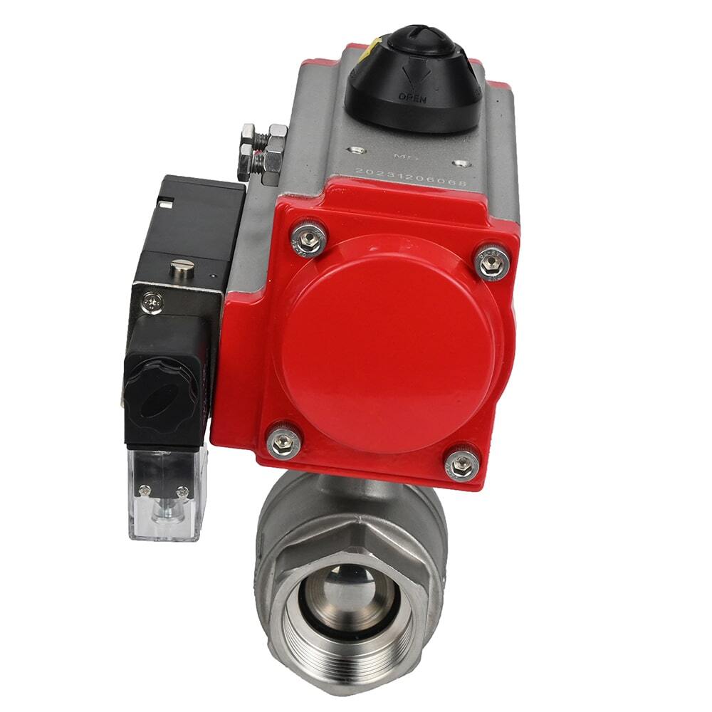 Robinet à boisseau sphérique en acier inoxydable Elephant kshmp316-elephant-da-4m310-110/220v, matériau du corps - acier inoxydable AISI 316, matériau de la bille - acier inoxydable AISI 316, joint - PTFE, actionné par actionneur pneumatique