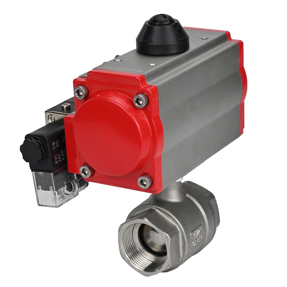 Robinet à boisseau sphérique en acier inoxydable Elephant kshmp316-elephant-da-4m310-110/220v, matériau du corps - acier inoxydable AISI 316, matériau de la bille - acier inoxydable AISI 316, joint - PTFE, actionné par actionneur pneumatique