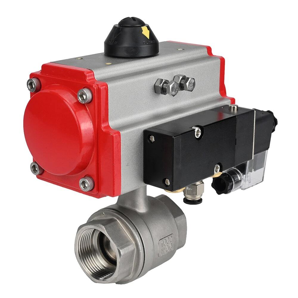 Robinet à boisseau sphérique en acier inoxydable Elephant kshmp316-elephant-da-4m310-110/220v, matériau du corps - acier inoxydable AISI 316, matériau de la bille - acier inoxydable AISI 316, joint - PTFE, actionné par actionneur pneumatique