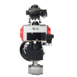 Robinet à boisseau sphérique en acier inoxydable Elephant kshmp316-elephant-da-4m310-110/220v-apl-210n-hdm, matériau du corps - acier inoxydable AISI 316, matériau de la bille - acier inoxydable AISI 316, joint - PTFE, actionné par actionneur pneumatique