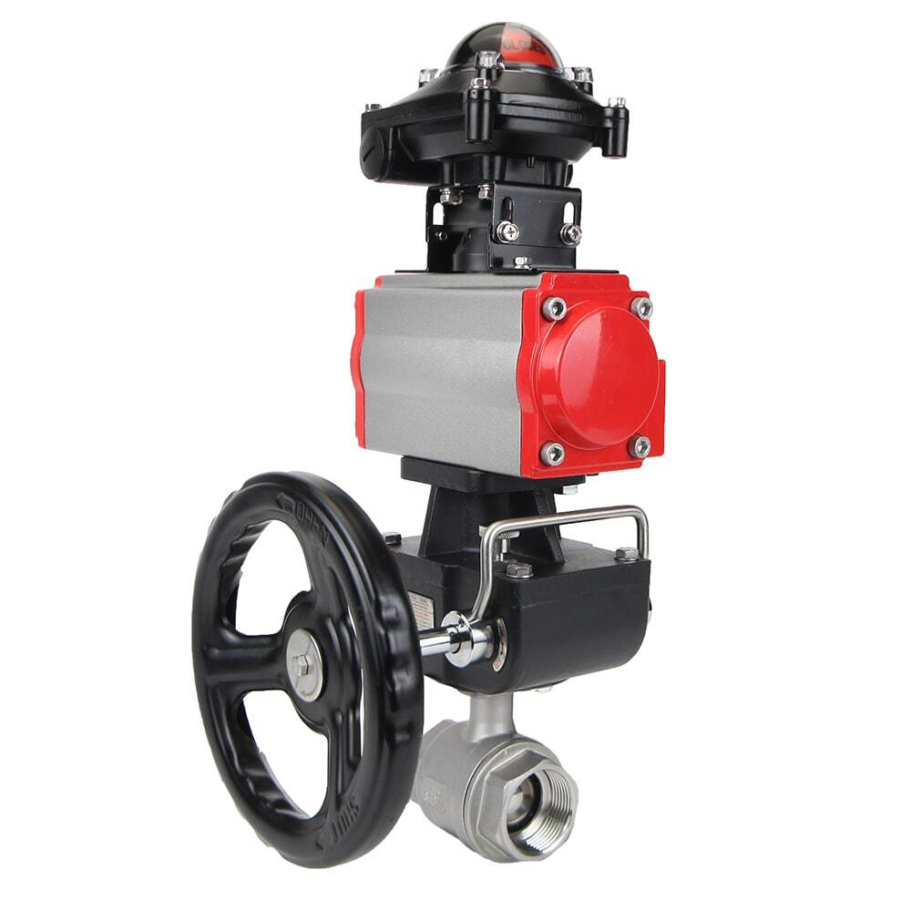 Robinet à boisseau sphérique en acier inoxydable Elephant kshmp316-elephant-da-4m310-110/220v-apl-210n-hdm, matériau du corps - acier inoxydable AISI 316, matériau de la bille - acier inoxydable AISI 316, joint - PTFE, actionné par actionneur pneumatique