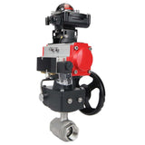 Robinet à boisseau sphérique en acier inoxydable Elephant kshmp316-elephant-da-4m310-110/220v-apl-210n-hdm, matériau du corps - acier inoxydable AISI 316, matériau de la bille - acier inoxydable AISI 316, joint - PTFE, actionné par actionneur pneumatique