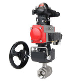 Robinet à boisseau sphérique en acier inoxydable Elephant kshmp316-elephant-da-4m310-110/220v-apl-210n-hdm, matériau du corps - acier inoxydable AISI 316, matériau de la bille - acier inoxydable AISI 316, joint - PTFE, actionné par actionneur pneumatique