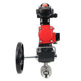 Robinet à boisseau sphérique en acier inoxydable Elephant kshmp316-elephant-da-4m310-110/220v-apl-210n-hdm, matériau du corps - acier inoxydable AISI 316, matériau de la bille - acier inoxydable AISI 316, joint - PTFE, actionné par actionneur pneumatique