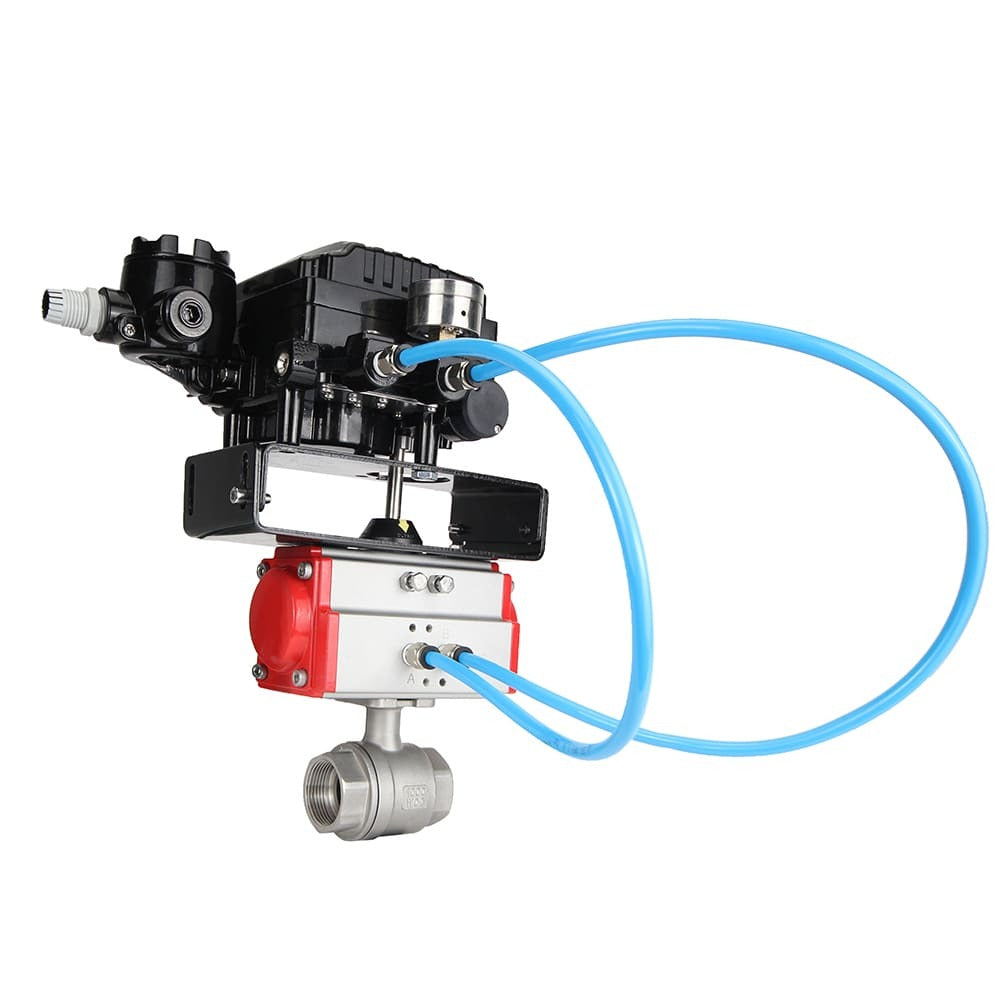 Robinet à boisseau sphérique en acier inoxydable Elephant kshmp316-elephant-sa-yt1000rsi, matériau du corps - acier inoxydable AISI 316, matériau de la bille - acier inoxydable AISI 316, joint - PTFE, actionné par actionneur pneumatique