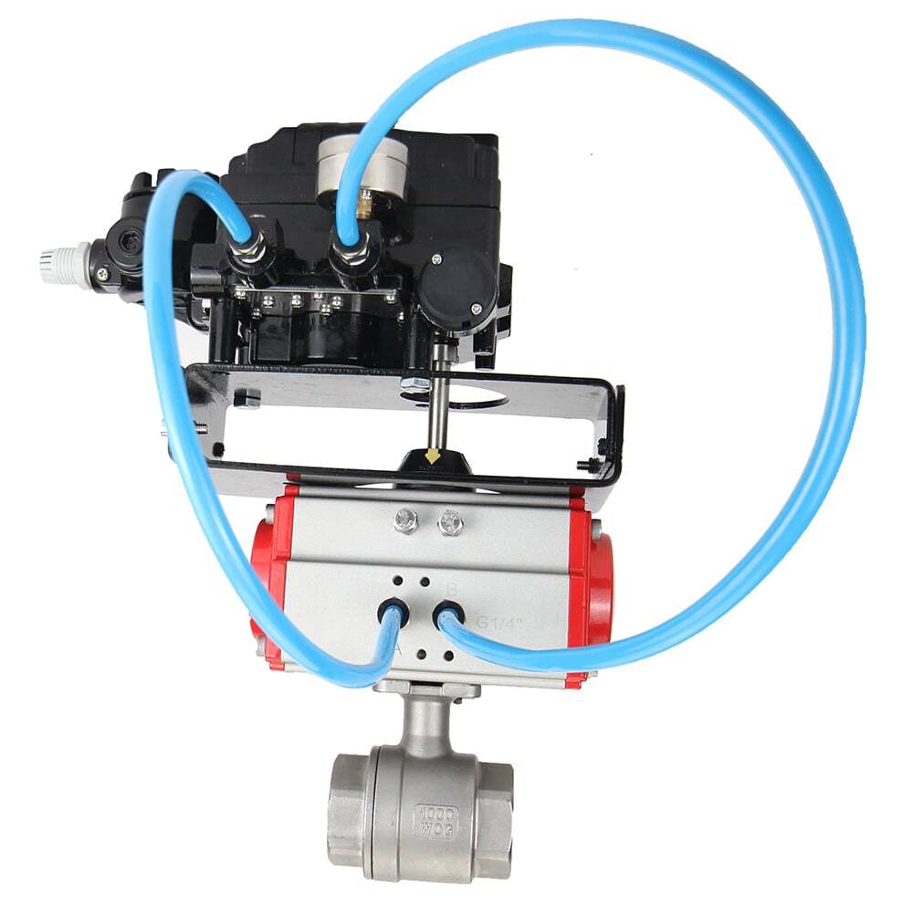 Robinet à boisseau sphérique en acier inoxydable Elephant kshmp316-elephant-da-yt1000rsn, matériau du corps - acier inoxydable AISI 316, matériau de la bille - acier inoxydable AISI 316, joint - PTFE, actionné par actionneur pneumatique
