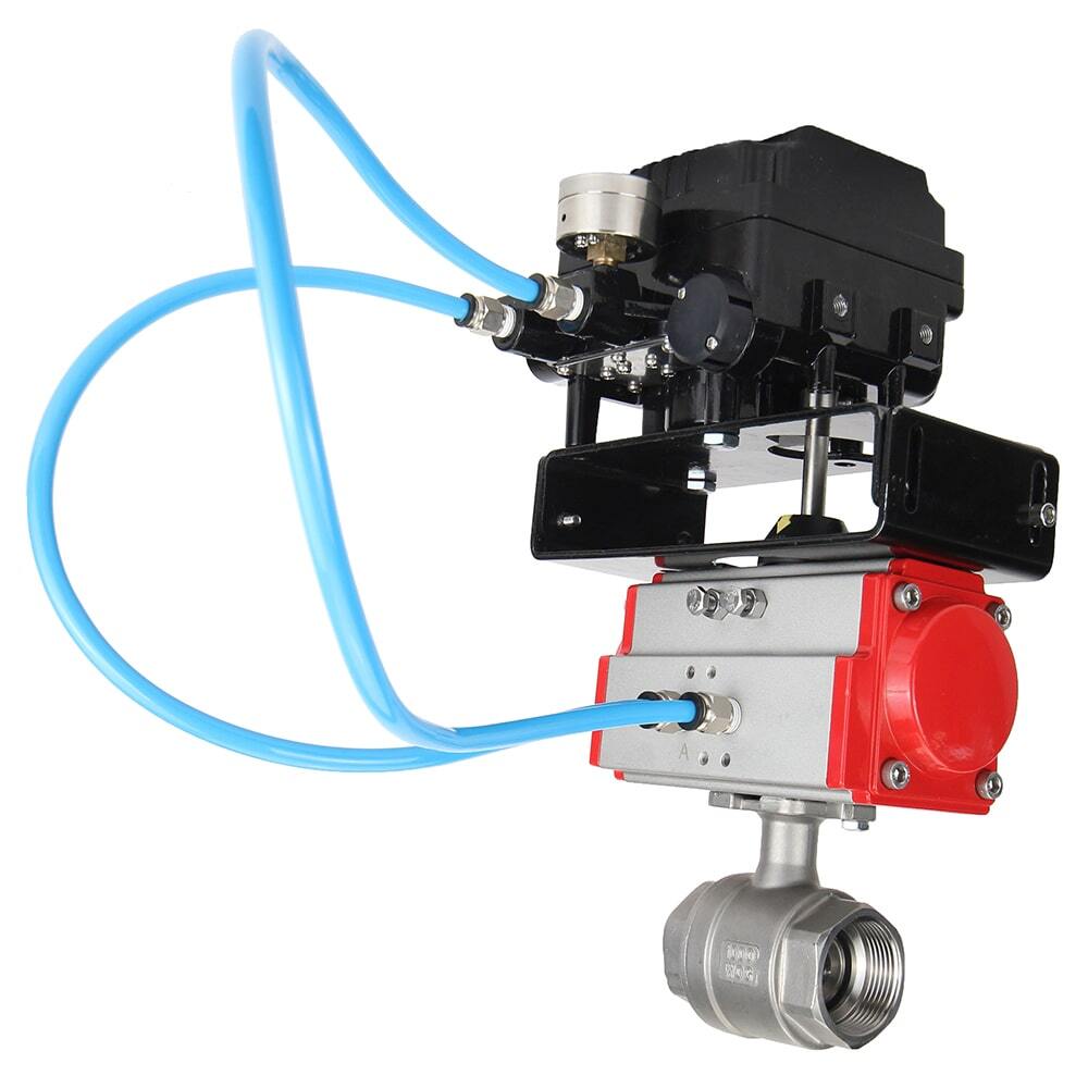 Robinet à boisseau sphérique en acier inoxydable Elephant kshmp316-elephant-sa-yt1000rsn, matériau du corps - acier inoxydable AISI 316, matériau de la bille - acier inoxydable AISI 316, joint - PTFE, actionné par actionneur pneumatique