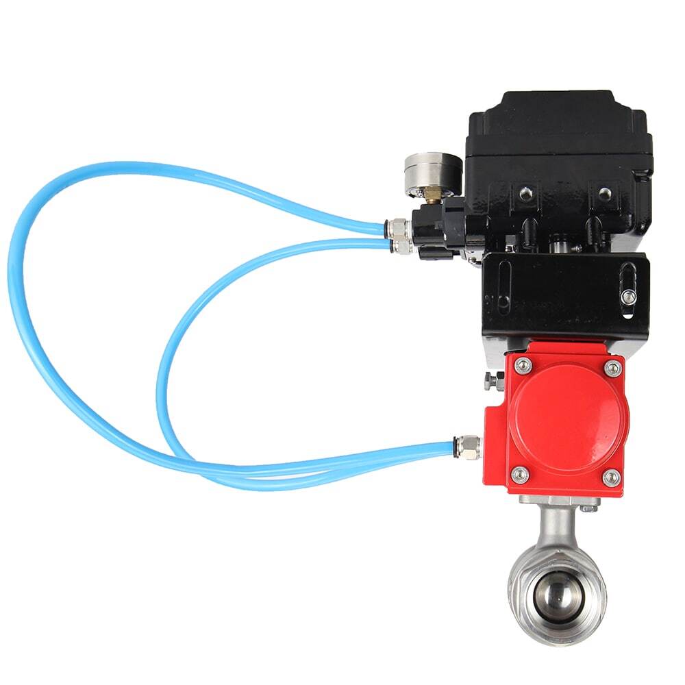 Robinet à boisseau sphérique en acier inoxydable Elephant kshmp316-elephant-da-yt1000rsi, matériau du corps - acier inoxydable AISI 316, matériau de la bille - acier inoxydable AISI 316, joint - PTFE, actionné par actionneur pneumatique