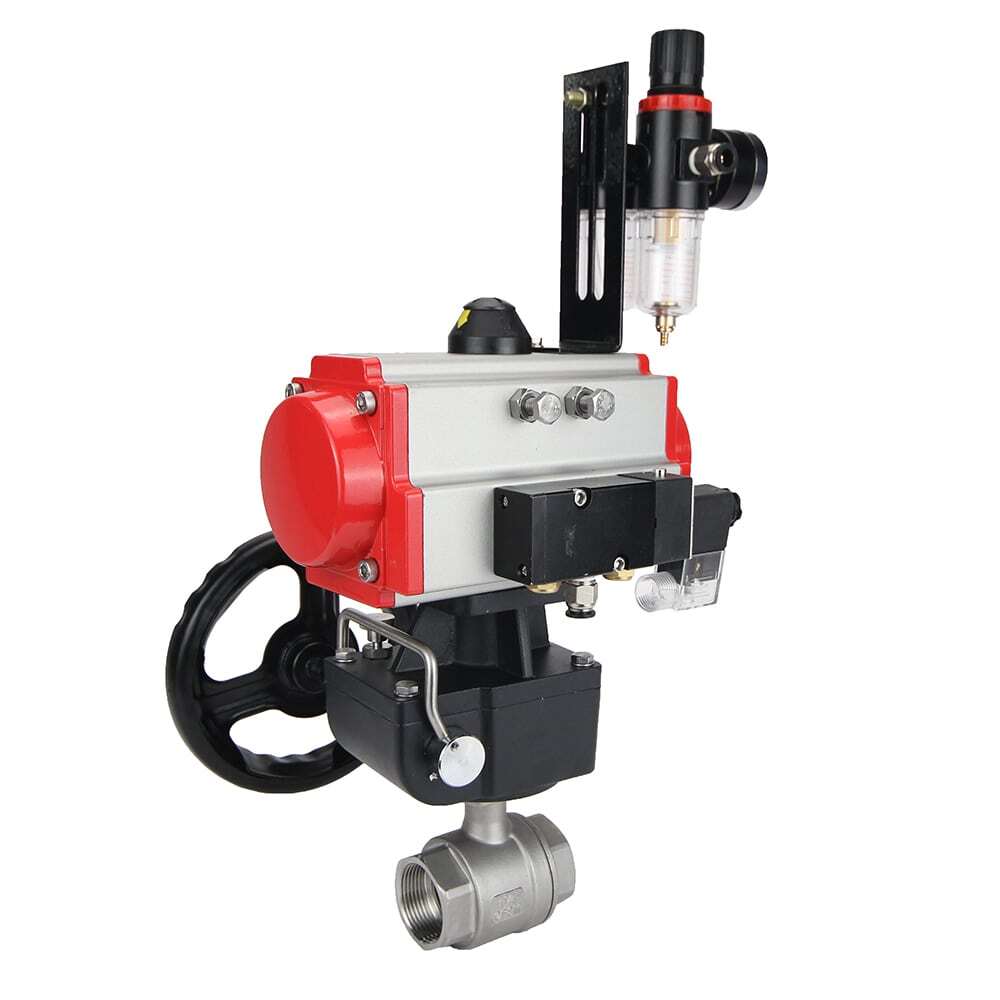 Robinet à boisseau sphérique en acier inoxydable Elephant kshmp316-elephant-da-4m310-24-hdm-afc2000, matériau du corps - acier inoxydable AISI 316, matériau de la bille - acier inoxydable AISI 316, joint - PTFE, actionné par actionneur pneumatique