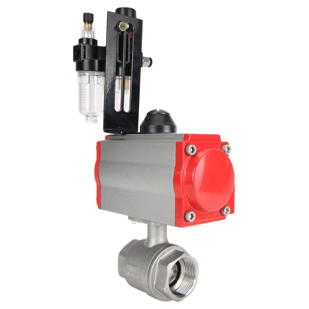 Robinet à boisseau sphérique en acier inoxydable Elephant kshmp316-elephant-da-4m310-110/220-afc2000, matériau du corps - acier inoxydable AISI 316, matériau de la bille - acier inoxydable AISI 316, joint - PTFE, actionné par actionneur pneumatique