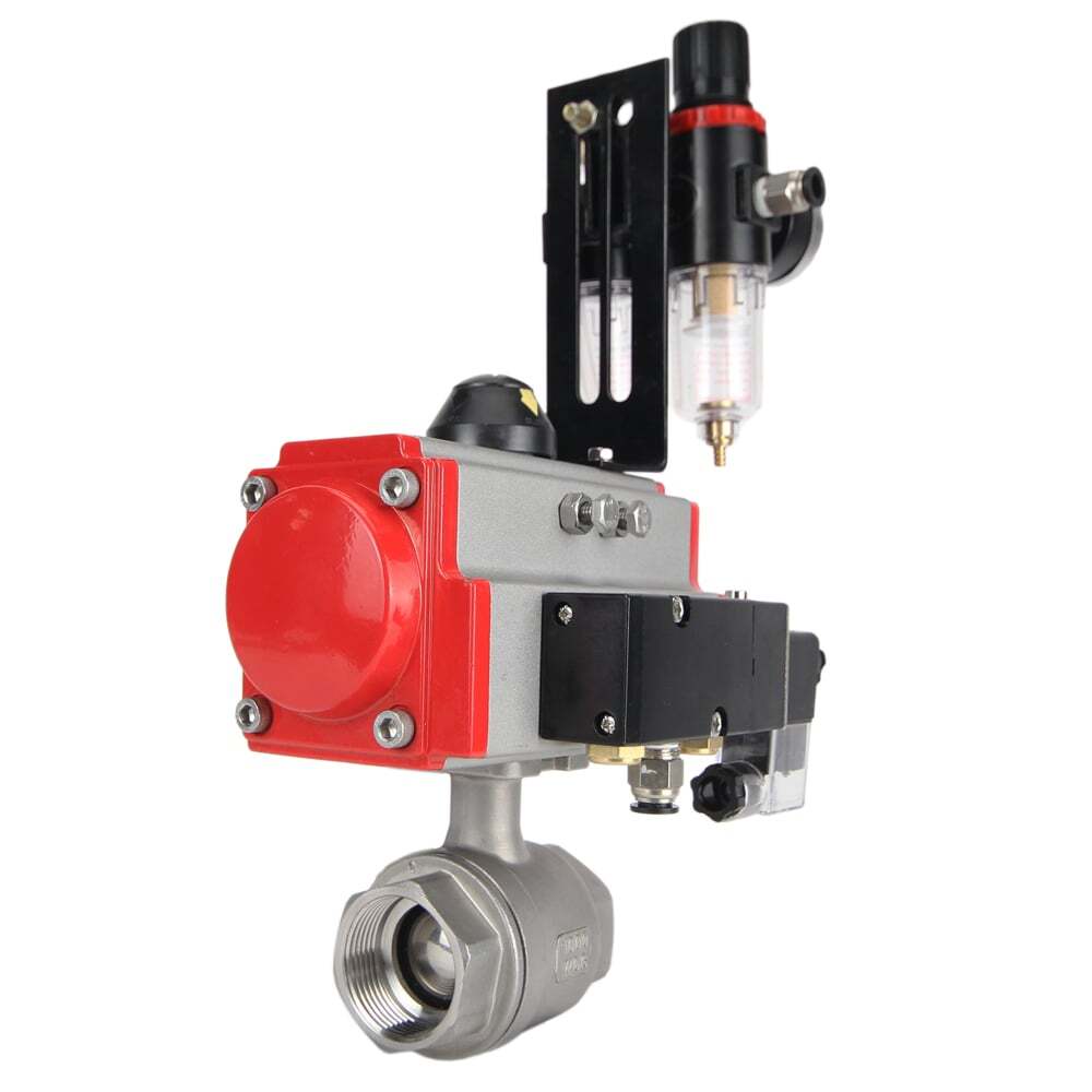 Robinet à boisseau sphérique en acier inoxydable Elephant kshmp316-elephant-da-4m310-110/220-afc2000, matériau du corps - acier inoxydable AISI 316, matériau de la bille - acier inoxydable AISI 316, joint - PTFE, actionné par actionneur pneumatique